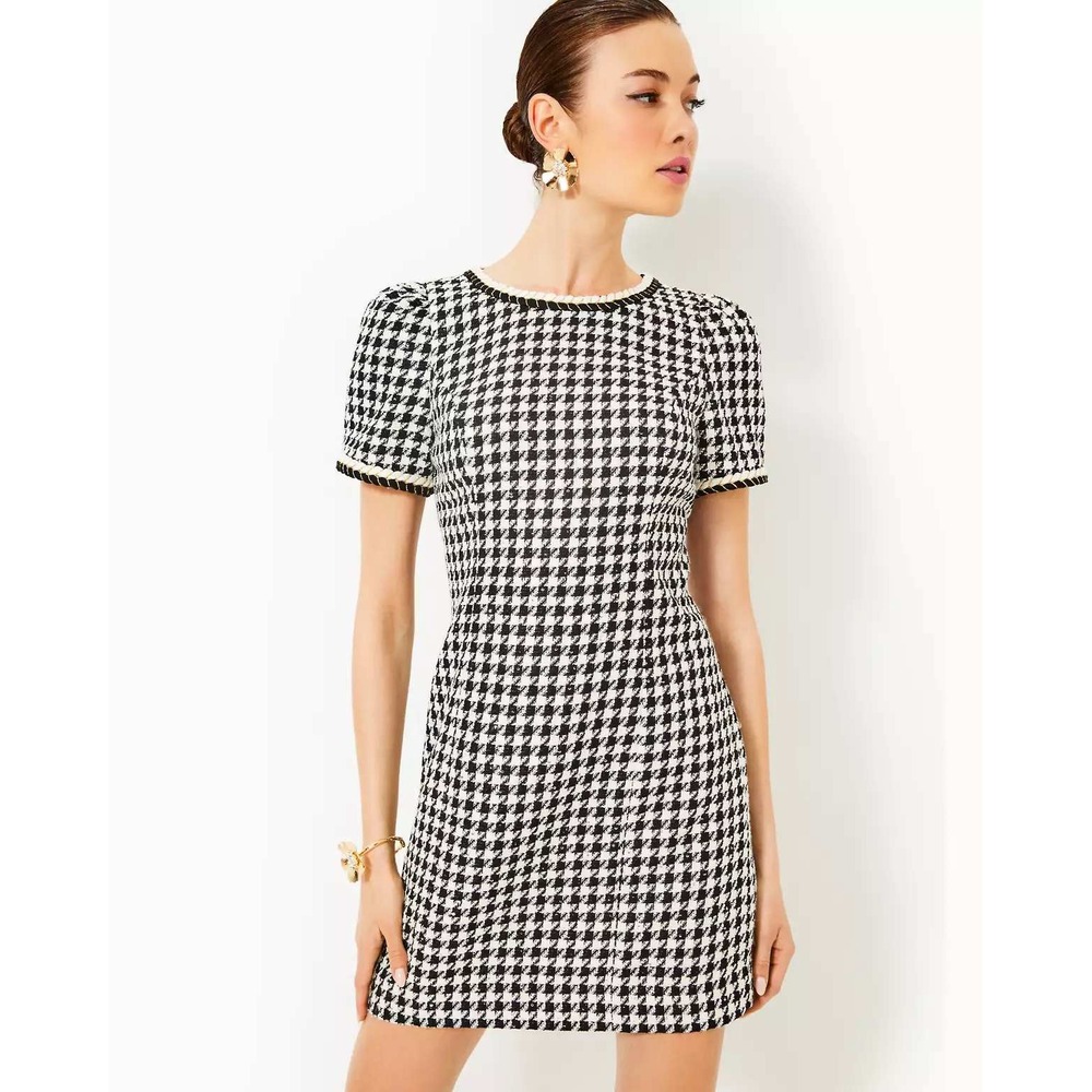 Lilly Pulitzer Doriane Houndstooth Sequin Boucle Shift Dress Noir White 6 017247